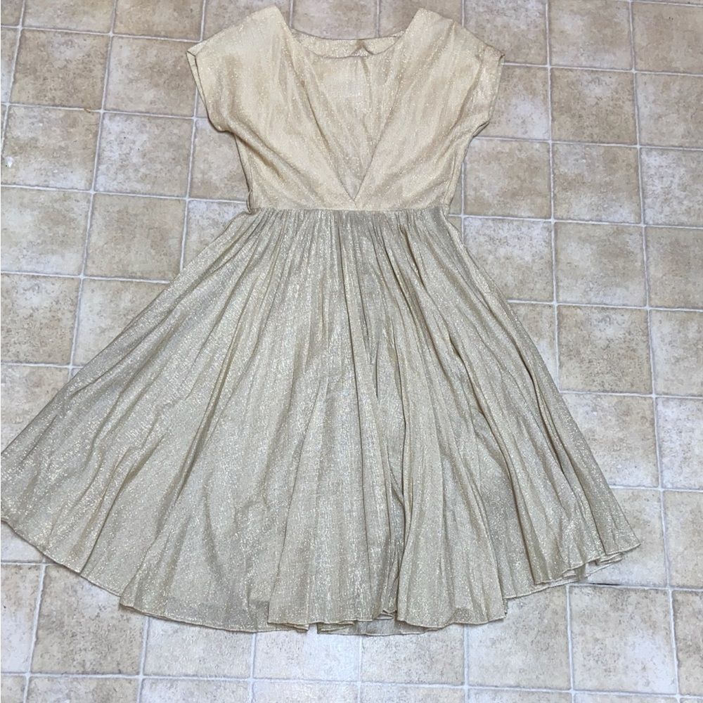 VTG, Handmade Elegant Cream And Gold Midi Dress Size Approx, S M